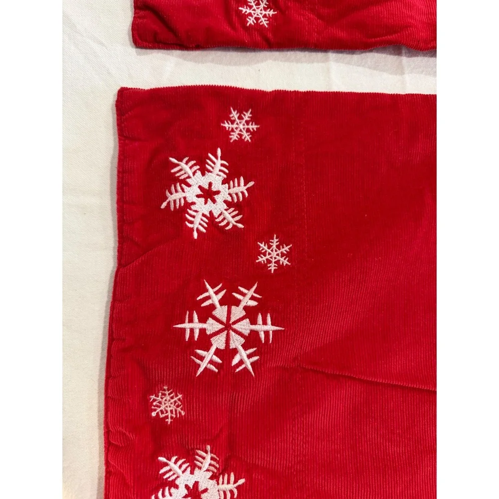 Red Corduroy Snowflake Christmas Placemats Set of 2 Embroidered Holiday‎ Decor